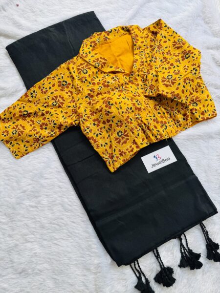 Khadi Cotton Saree with Stitched High Neck Ajrakh Blouse