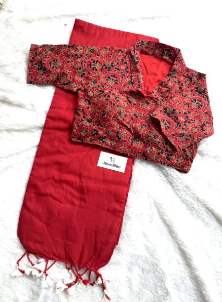 Khadi Cotton Saree with Stitched High Neck Ajrakh Blouse