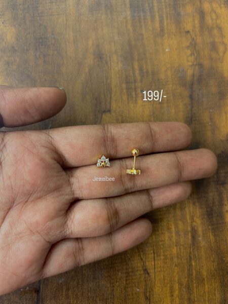Antitarnish gold plated American Diamond Half Flower Stud / second stud (Ball back Screw)