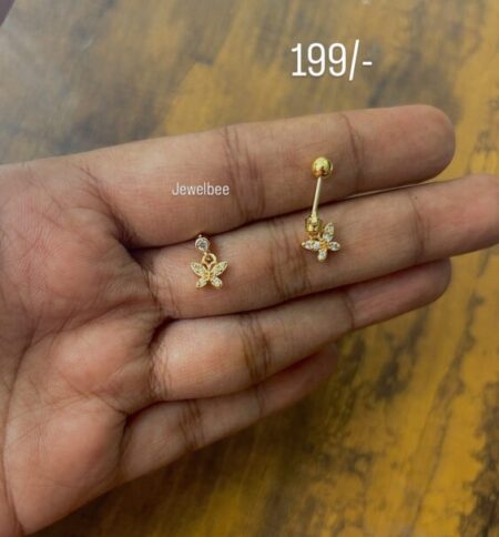 Antitarnish gold plated  American Diamond Butterfly Bugadi / second stud (ball back screw)