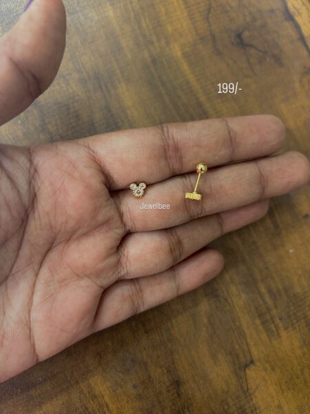 Antitarnish gold plated American Diamond Teddy Stud / second stud (Ball back Screw)
