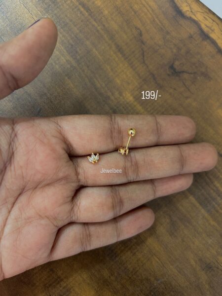Antitarnish gold plated American Diamond Tri Crown Stud / second stud (Ball back Screw)