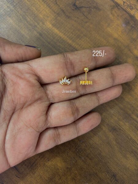 Antitarnish gold plated American Diamond Crown Stud / second stud (Ball back Screw)
