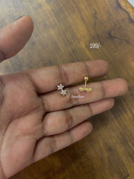Antitarnish gold plated American Diamond Double Star Stud / second stud (Ball back Screw)