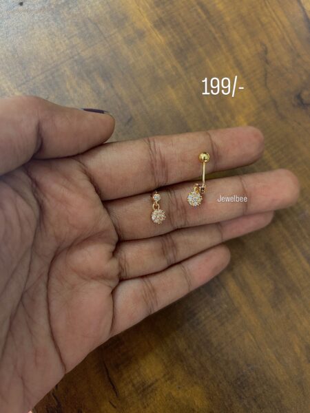 Antitarnish gold plated American Diamond Hanging Flower Bugadi / second stud (ball back screw)