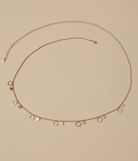 18K Gold Plated circle sparkle  single layer hip chain