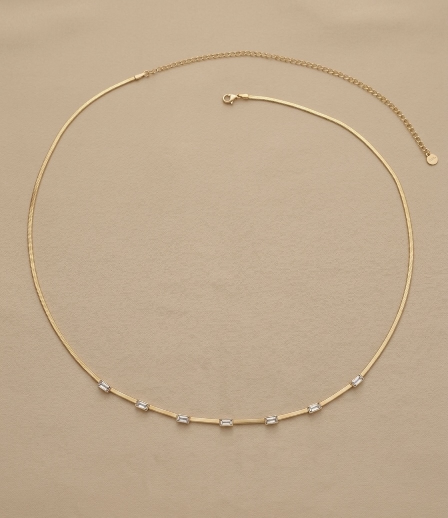 18K Gold Plated Stone Sparkle Snake chain single layer hip chain