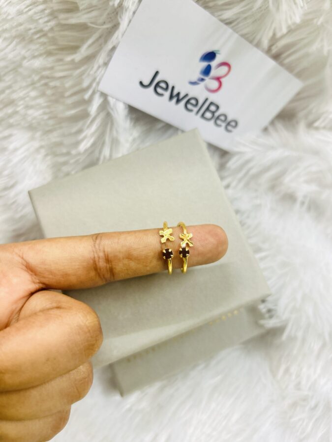 Gold Plated Toe Ring- Maroon Stone flower (MINCHI) - Image 2