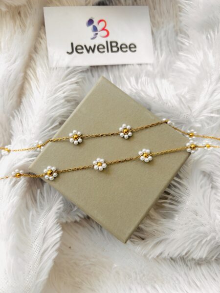 18K Gold Plated flower pearl anklet