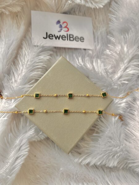 18K Gold Plated GREEN STONE anklet