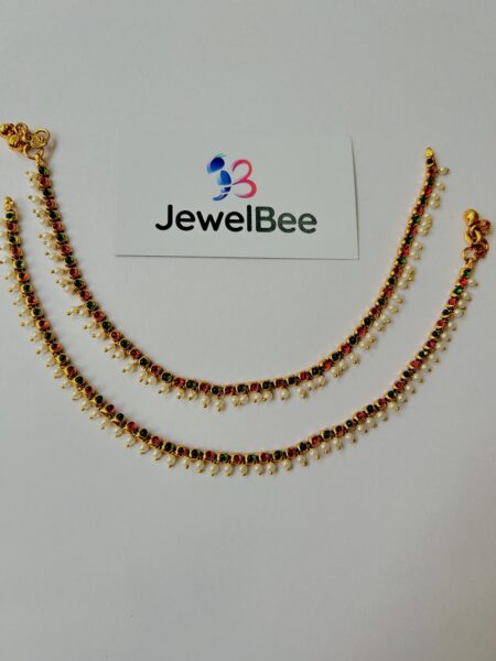 Traditional Antique Pearl Anklet-Red and Green