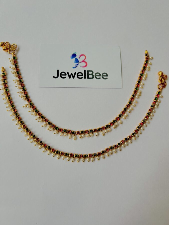 Traditional Antique Pearl Anklet-Red and Green