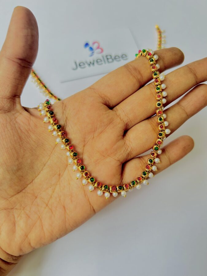 Traditional Antique Pearl Anklet-Red and Green - Image 2