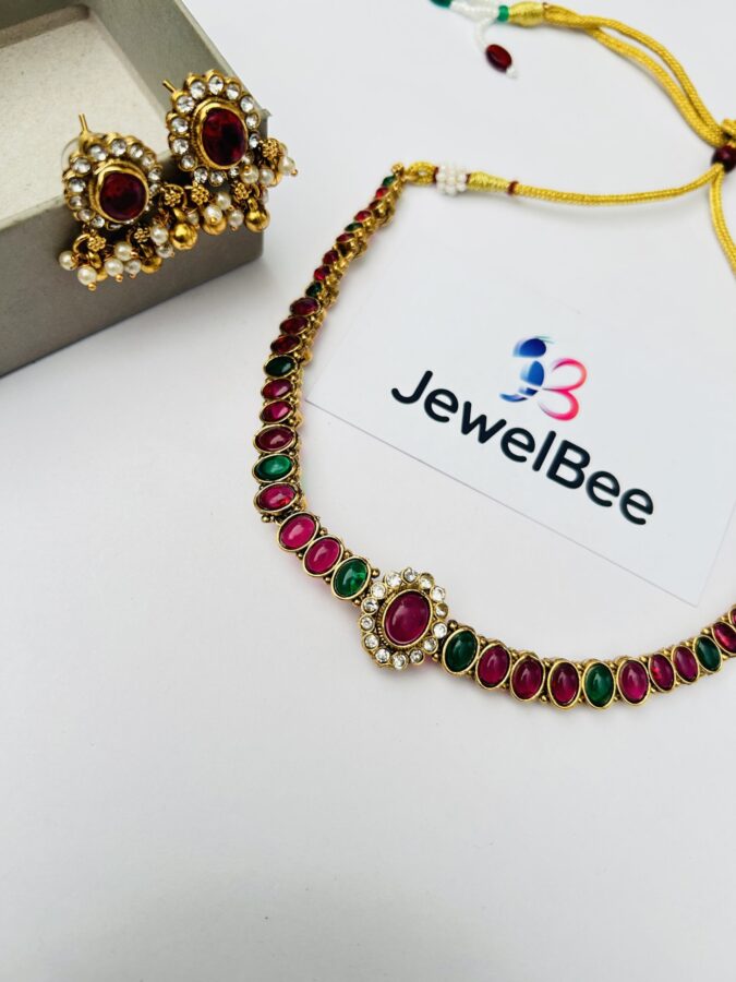 Maroon and Green Stone Necklace set