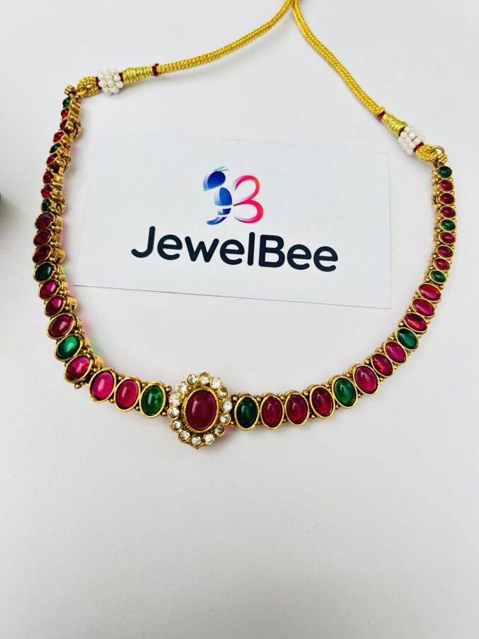Maroon and Green Stone Necklace set - Image 3