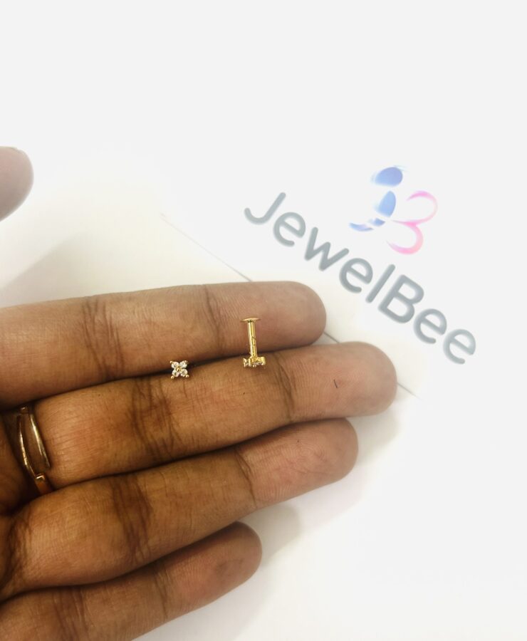 Gold Plated Four stone Diamond Work Mini Nosepin -white