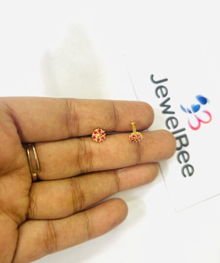 Gold Plated Pink Flower Diamond Work Nosepin