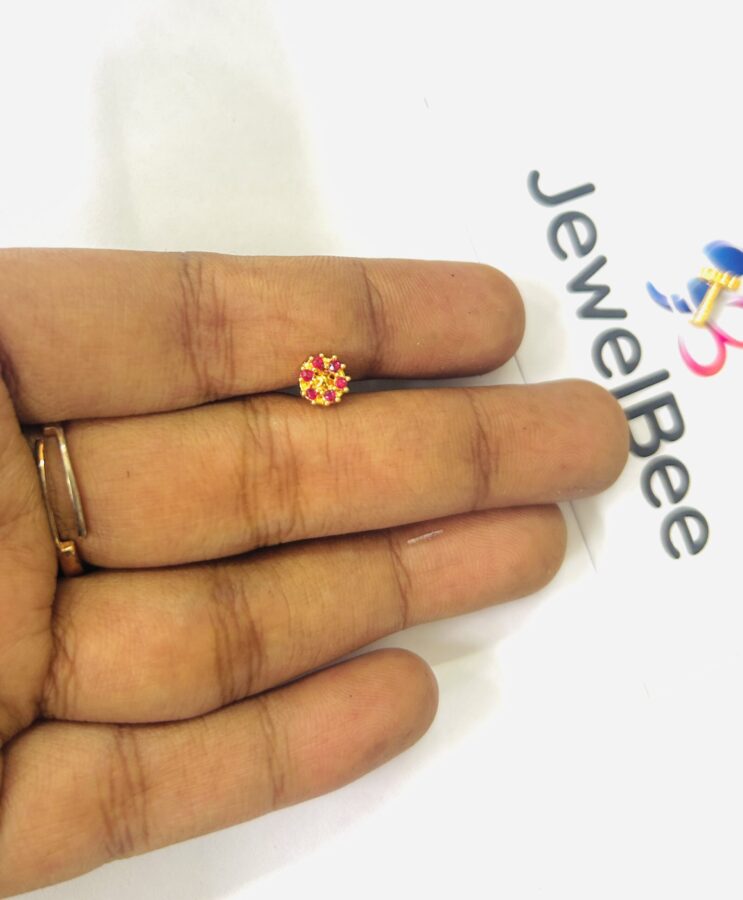 Gold Plated Pink Flower Diamond Work Nosepin - Image 2