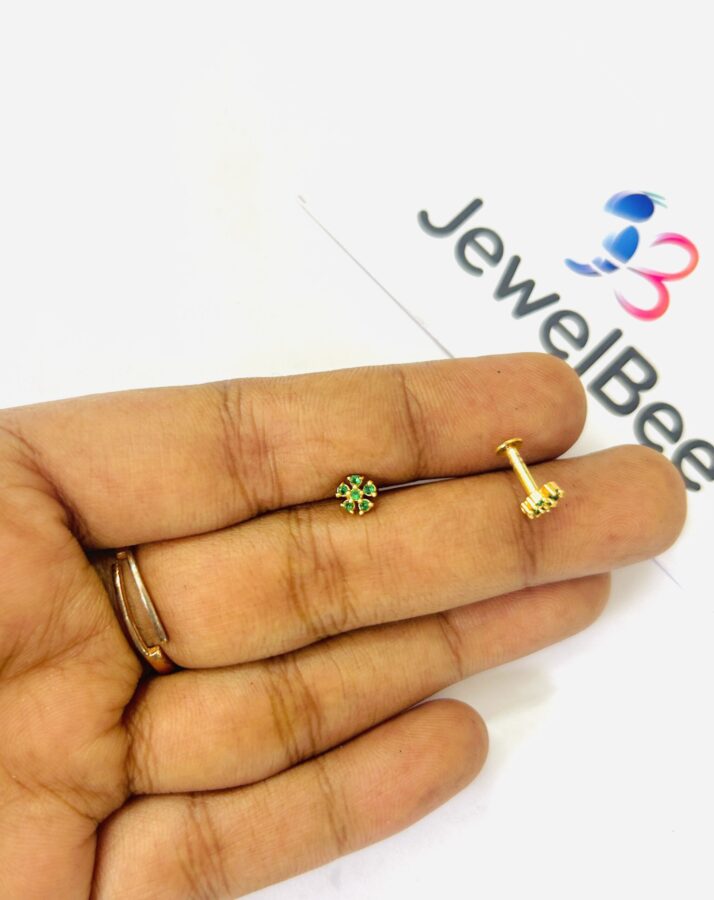 Gold Plated Haritha Green Diamond Work Nosepin