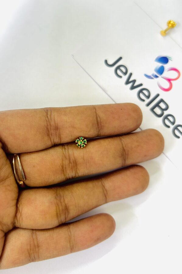 Gold Plated Haritha Green Diamond Work Nosepin - Image 2