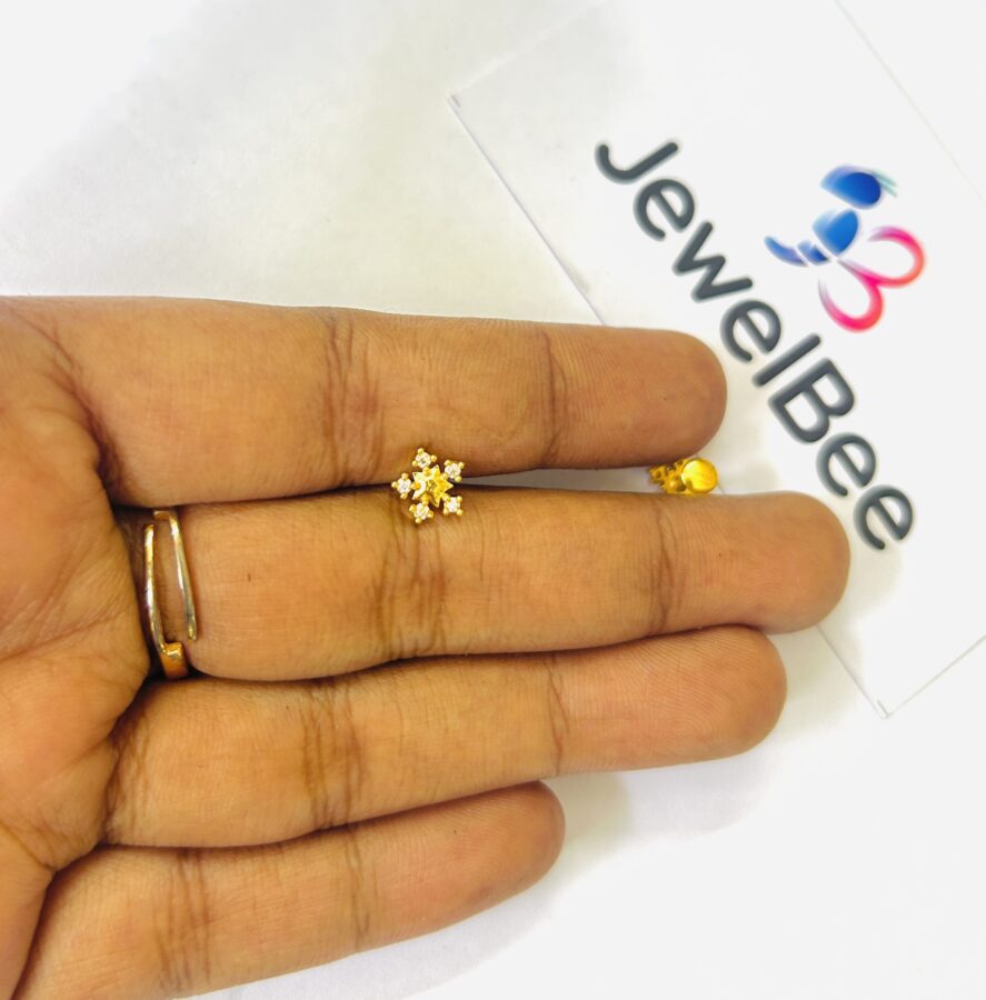Gold Plated Triveni Diamond Work Nosepin - Image 2