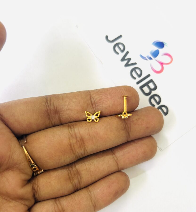 Gold Plated Butterfly Diamond Work Nosepin
