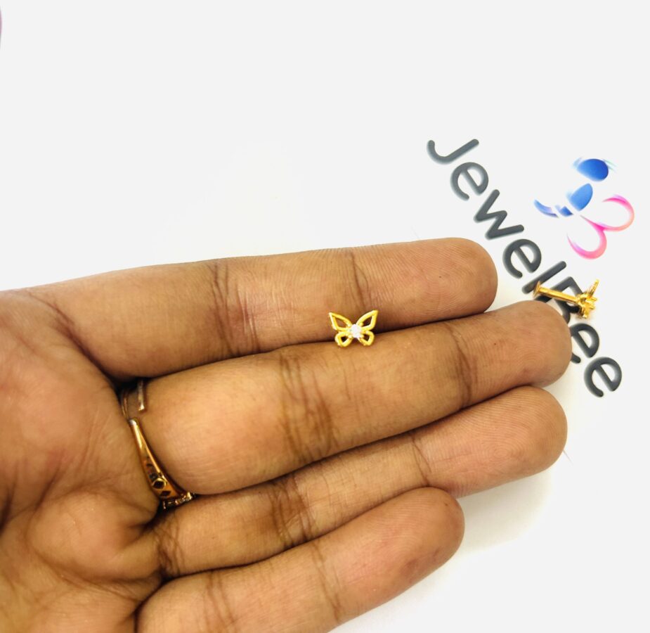 Gold Plated Butterfly Diamond Work Nosepin - Image 2
