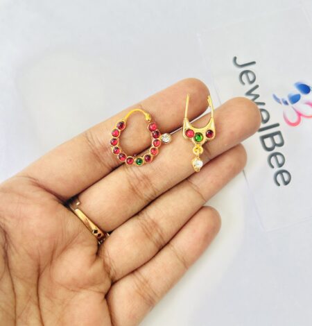 Fancy Andal Nose Pin Set- Red & Green