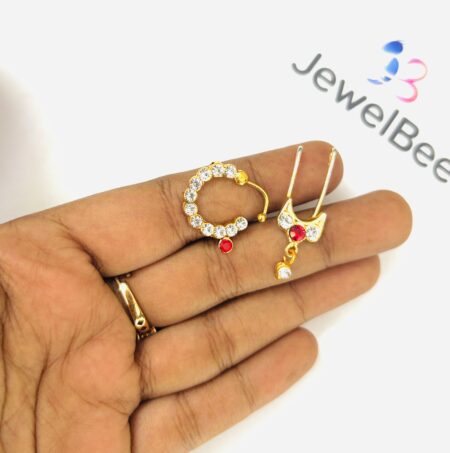 Fancy Andal Nose Pin Set- White