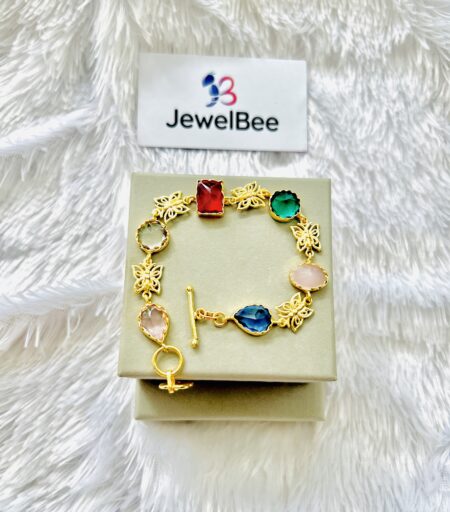 Premium uncut stone Butterfly  Bracelet with T-lock