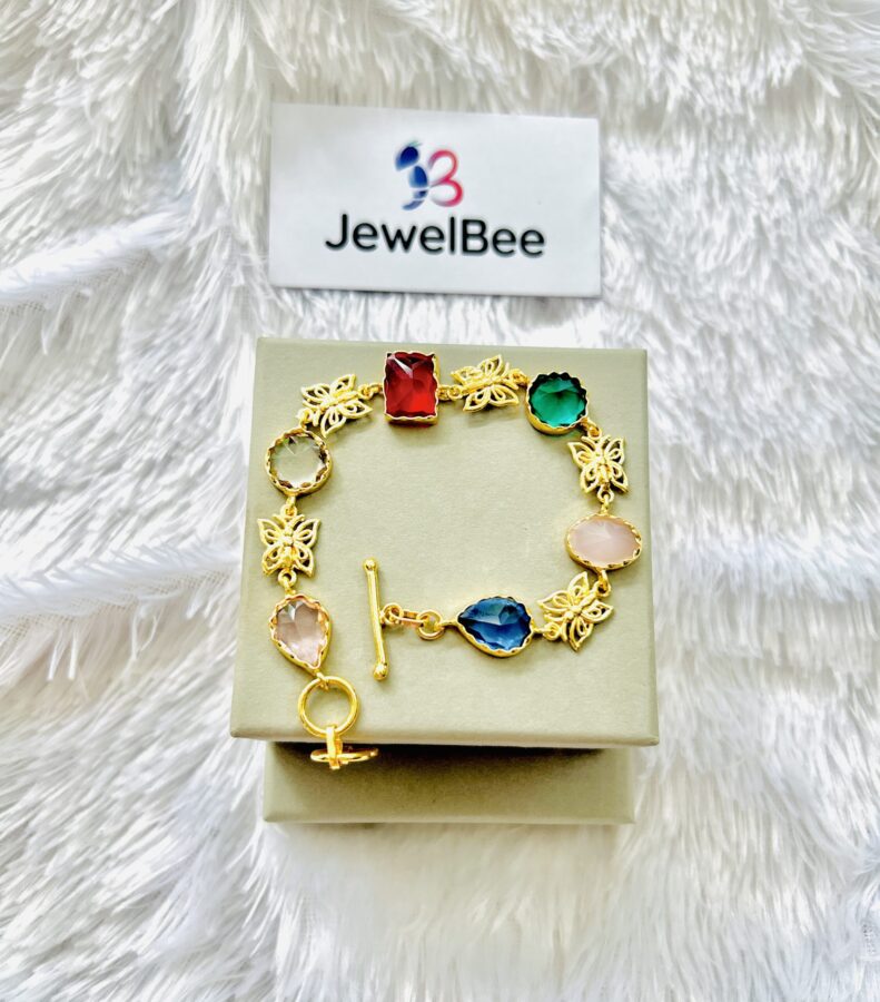 Premium uncut stone Butterfly Bracelet with T-lock